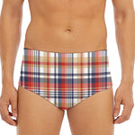 Red Blue And Beige Madras Plaid Print Men's Triangle Swim Briefs
