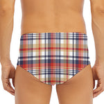 Red Blue And Beige Madras Plaid Print Men's Triangle Swim Briefs