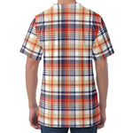 Red Blue And Beige Madras Plaid Print Men's Velvet T-Shirt