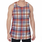 Red Blue And Beige Madras Plaid Print Men's Velvet Tank Top