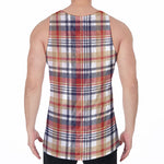 Red Blue And Beige Madras Plaid Print Men's Velvet Tank Top