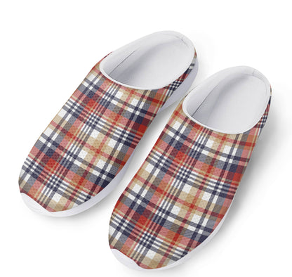 Red Blue And Beige Madras Plaid Print Mesh Casual Shoes