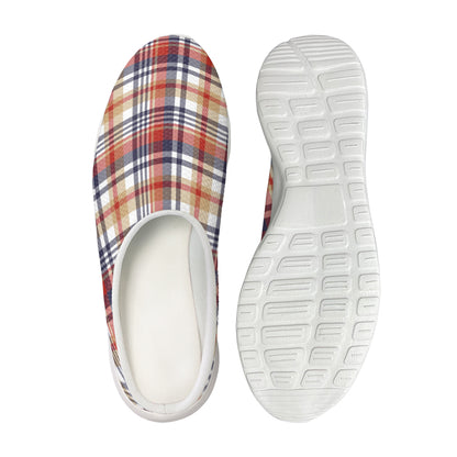 Red Blue And Beige Madras Plaid Print Mesh Casual Shoes