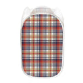 Red Blue And Beige Madras Plaid Print Mesh Laundry Hamper