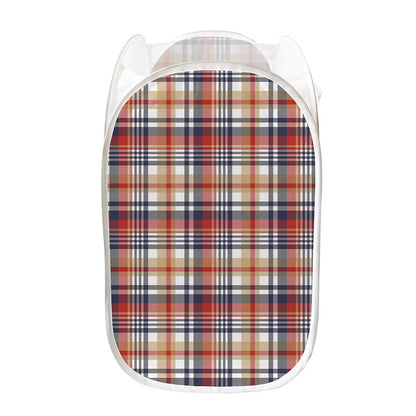 Red Blue And Beige Madras Plaid Print Mesh Laundry Hamper