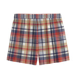 Red Blue And Beige Madras Plaid Print Mesh Shorts