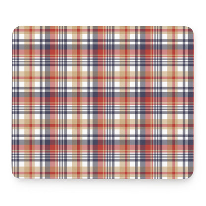 Red Blue And Beige Madras Plaid Print Mouse Pad