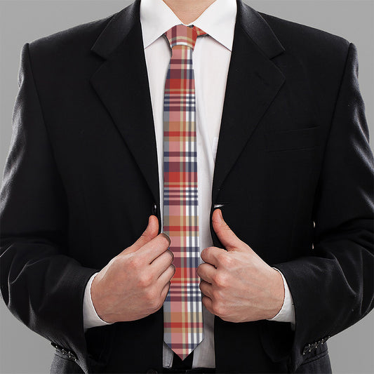 Red Blue And Beige Madras Plaid Print Necktie