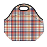 Red Blue And Beige Madras Plaid Print Neoprene Lunch Bag