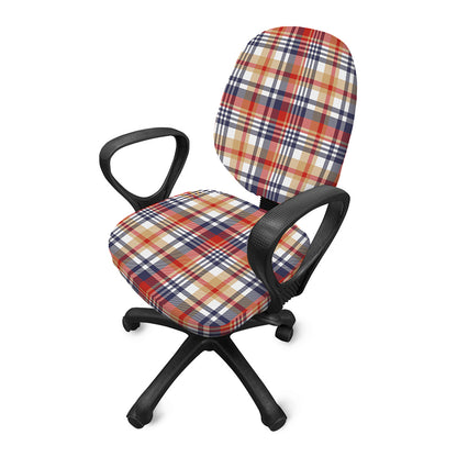 Red Blue And Beige Madras Plaid Print Office Chair Cover