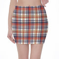 Red Blue And Beige Madras Plaid Print Pencil Mini Skirt