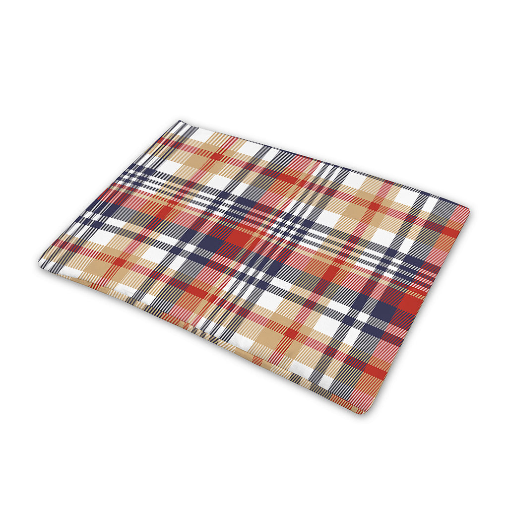 Red Blue And Beige Madras Plaid Print Pet Cooling Mat Cover