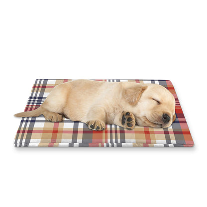 Red Blue And Beige Madras Plaid Print Pet Cooling Mat Cover