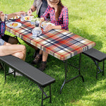 Red Blue And Beige Madras Plaid Print Picnic Table Cover