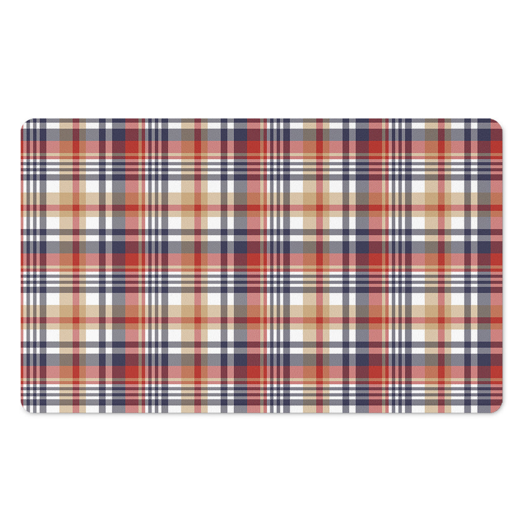 Red Blue And Beige Madras Plaid Print Polyester Doormat