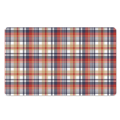 Red Blue And Beige Madras Plaid Print Polyester Doormat