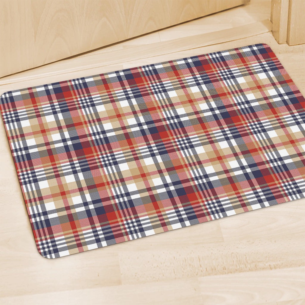 Red Blue And Beige Madras Plaid Print Polyester Doormat