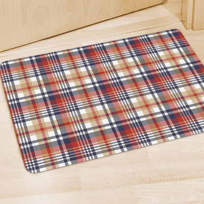 Red Blue And Beige Madras Plaid Print Polyester Doormat