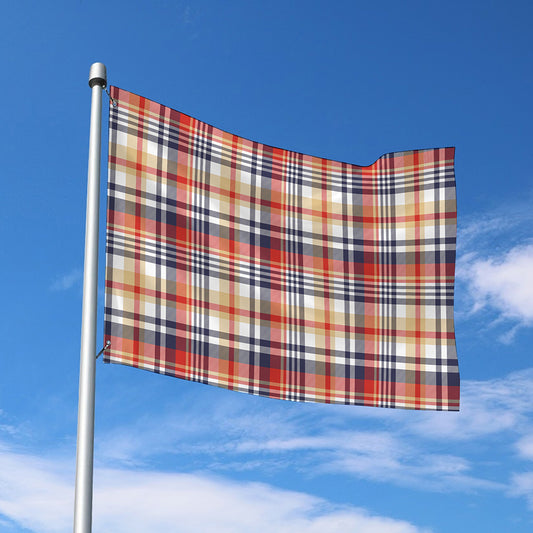 Red Blue And Beige Madras Plaid Print Polyester Flag