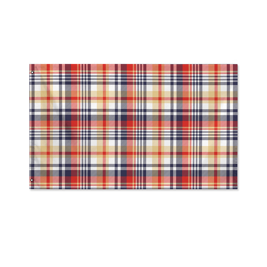 Red Blue And Beige Madras Plaid Print Polyester Flag