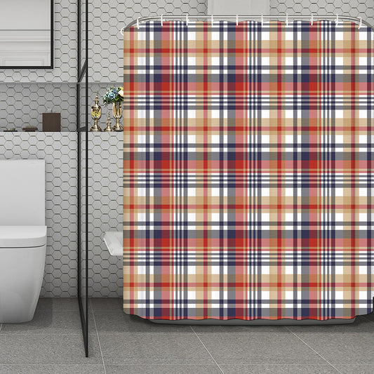 Red Blue And Beige Madras Plaid Print Polyester Shower Curtain
