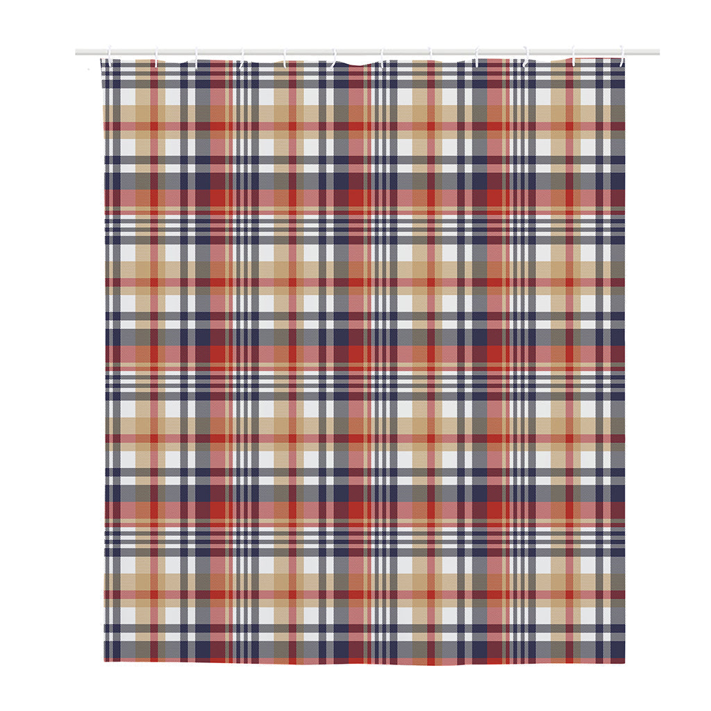 Red Blue And Beige Madras Plaid Print Polyester Shower Curtain
