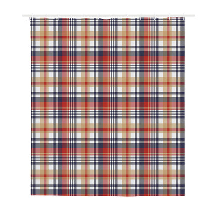 Red Blue And Beige Madras Plaid Print Polyester Shower Curtain