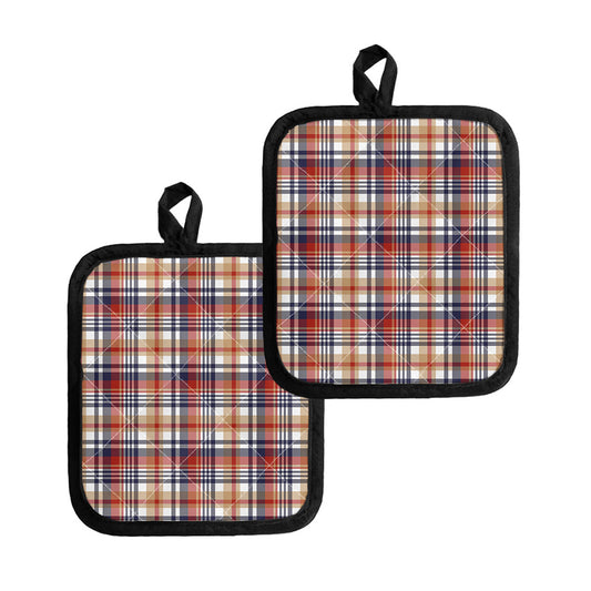 Red Blue And Beige Madras Plaid Print Pot Holders