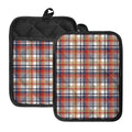 Red Blue And Beige Madras Plaid Print Pot Holders With Pocket