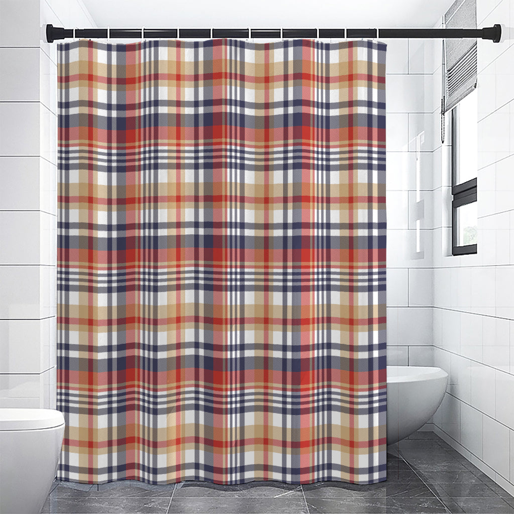 Red Blue And Beige Madras Plaid Print Premium Shower Curtain