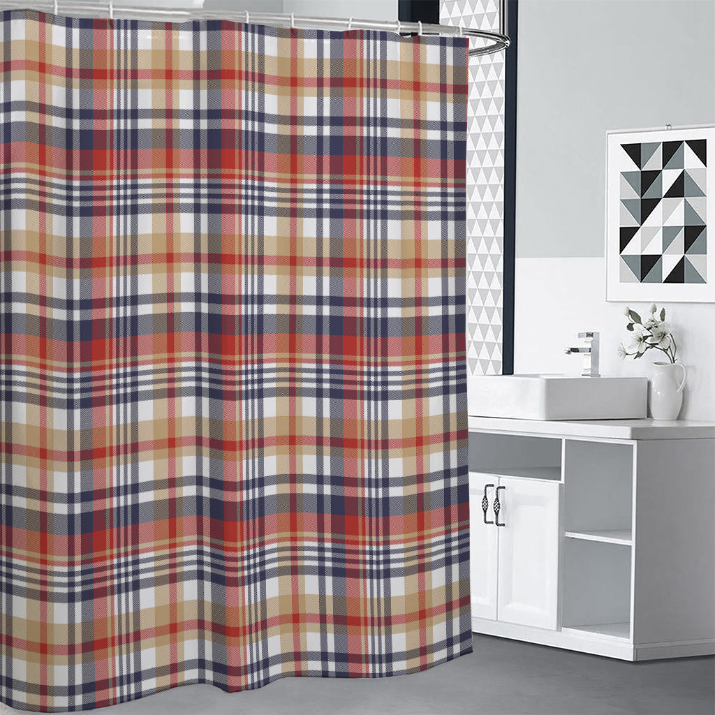 Red Blue And Beige Madras Plaid Print Premium Shower Curtain