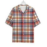 Red Blue And Beige Madras Plaid Print Rayon Hawaiian Shirt