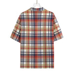 Red Blue And Beige Madras Plaid Print Rayon Hawaiian Shirt