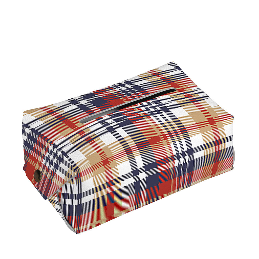 Red Blue And Beige Madras Plaid Print Rectangle Tissue Box Cover