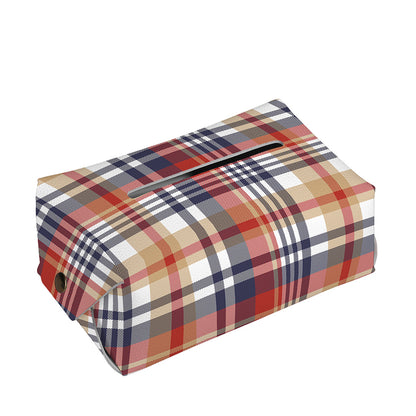 Red Blue And Beige Madras Plaid Print Rectangle Tissue Box Cover