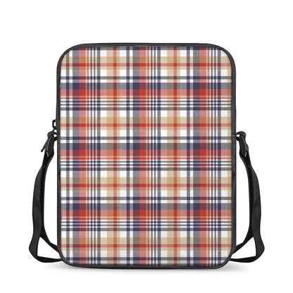 Red Blue And Beige Madras Plaid Print Rectangular Crossbody Bag