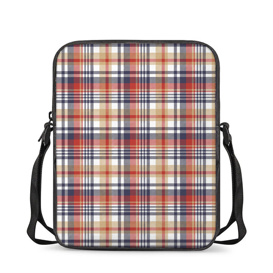Red Blue And Beige Madras Plaid Print Rectangular Crossbody Bag
