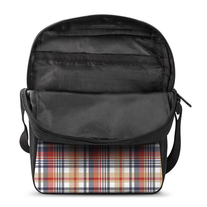 Red Blue And Beige Madras Plaid Print Rectangular Crossbody Bag