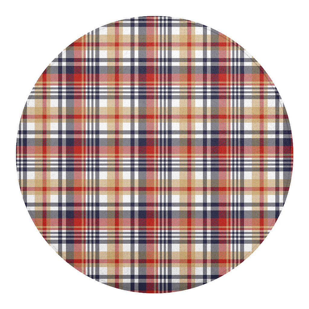 Red Blue And Beige Madras Plaid Print Round Blanket
