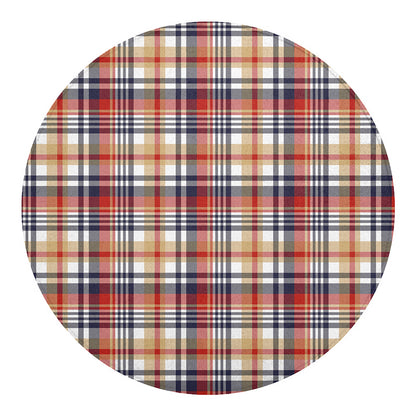 Red Blue And Beige Madras Plaid Print Round Blanket