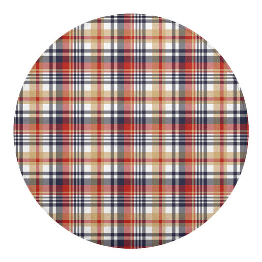 Red Blue And Beige Madras Plaid Print Round Blanket