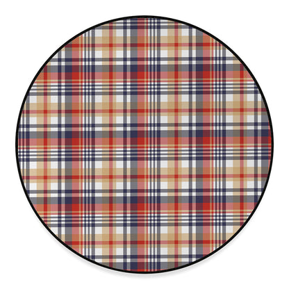 Red Blue And Beige Madras Plaid Print Round Floor Mat