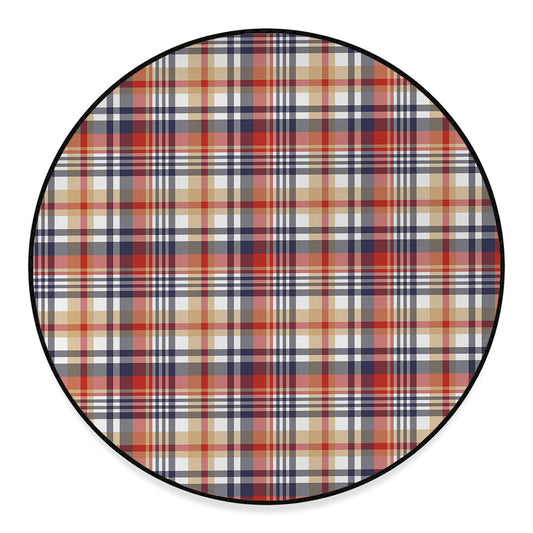 Red Blue And Beige Madras Plaid Print Round Floor Mat