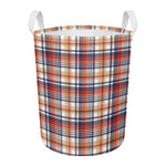 Red Blue And Beige Madras Plaid Print Round Laundry Basket