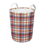 Red Blue And Beige Madras Plaid Print Round Laundry Basket