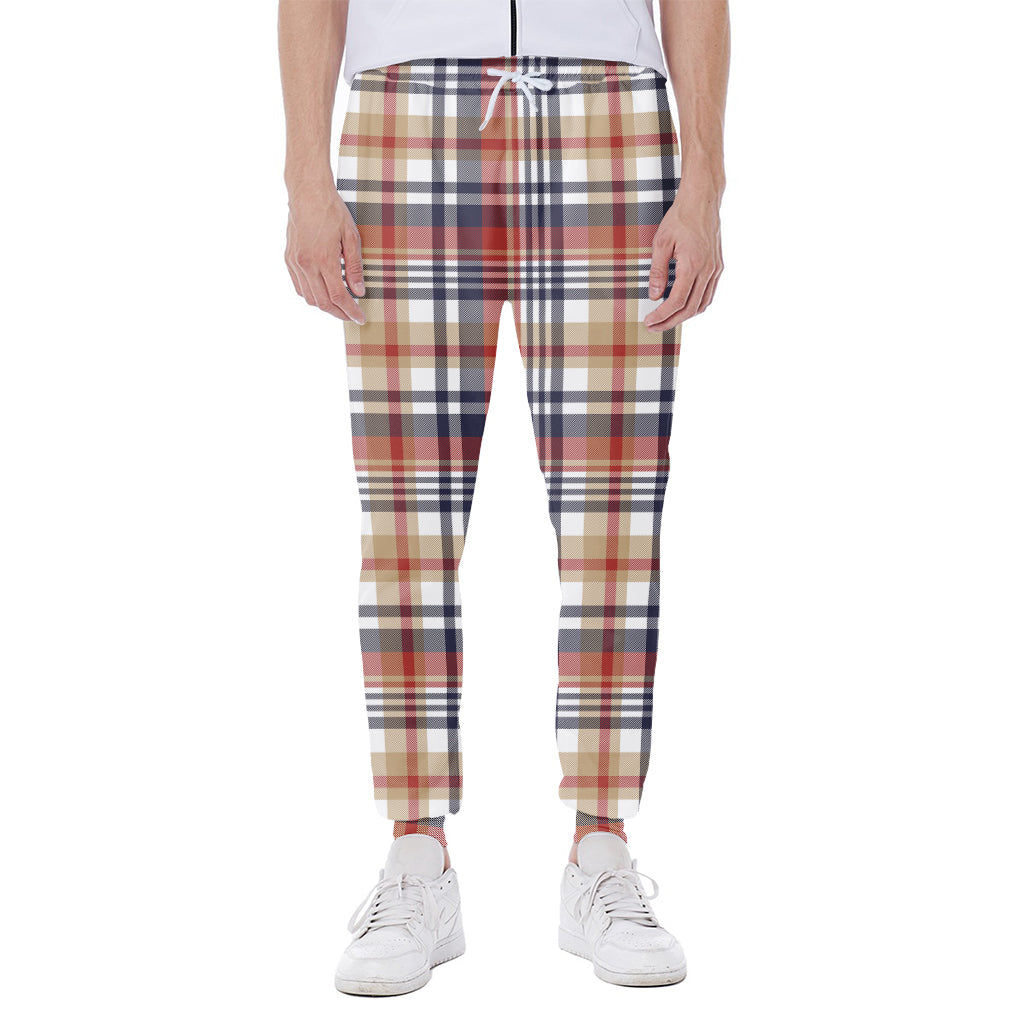 Red Blue And Beige Madras Plaid Print Scuba Joggers