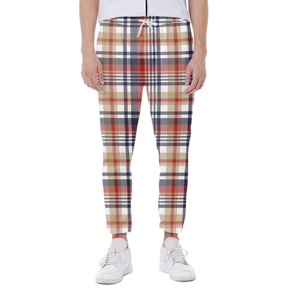 Red Blue And Beige Madras Plaid Print Scuba Joggers