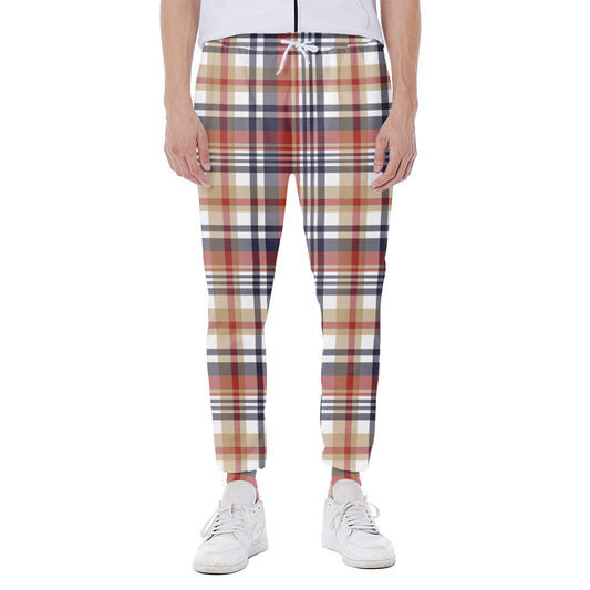 Red Blue And Beige Madras Plaid Print Scuba Joggers