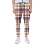 Red Blue And Beige Madras Plaid Print Scuba Joggers