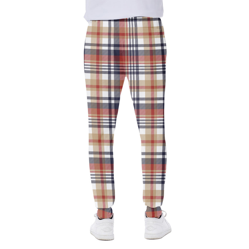 Red Blue And Beige Madras Plaid Print Scuba Joggers